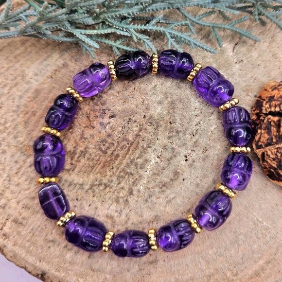 Rare Nature Amethyst Hand Carved Rabbit Beads Bracelet - Picture 7 of 10
